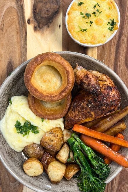 Sunday Roast Menu - Yorkshire Pudding and Chicken Dish